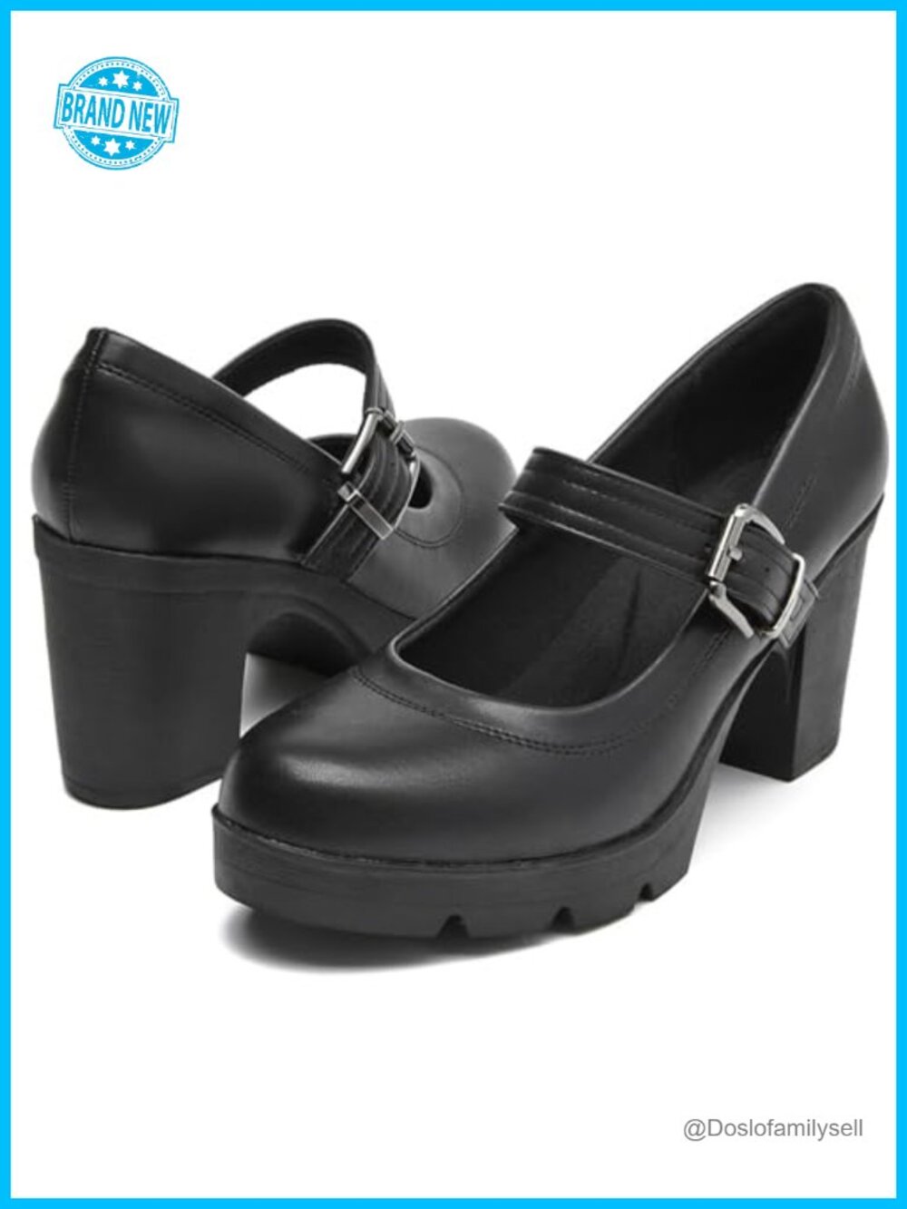 Chunky Block Heel Mary Jane Pumps Round Toe Ankle Strap Work Dress Shoes